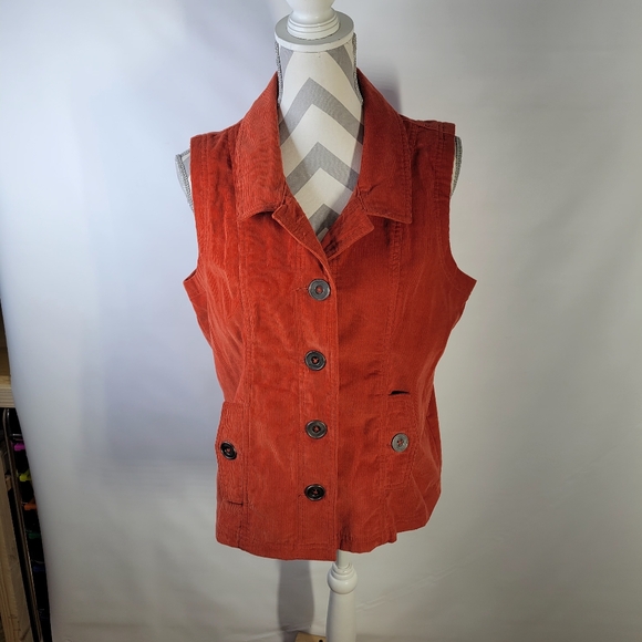 Rebecca Malone 100% Cotton Corduroy Vest Button Front Button Side Pockets Size M - Picture 1 of 12